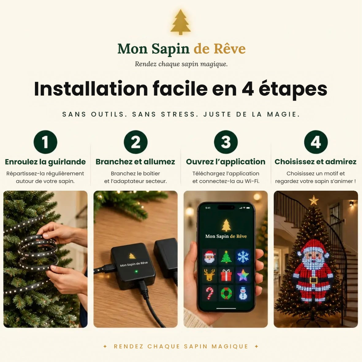 Mon Sapin de Rêve – Guirlande LED Connectée pour Sapin